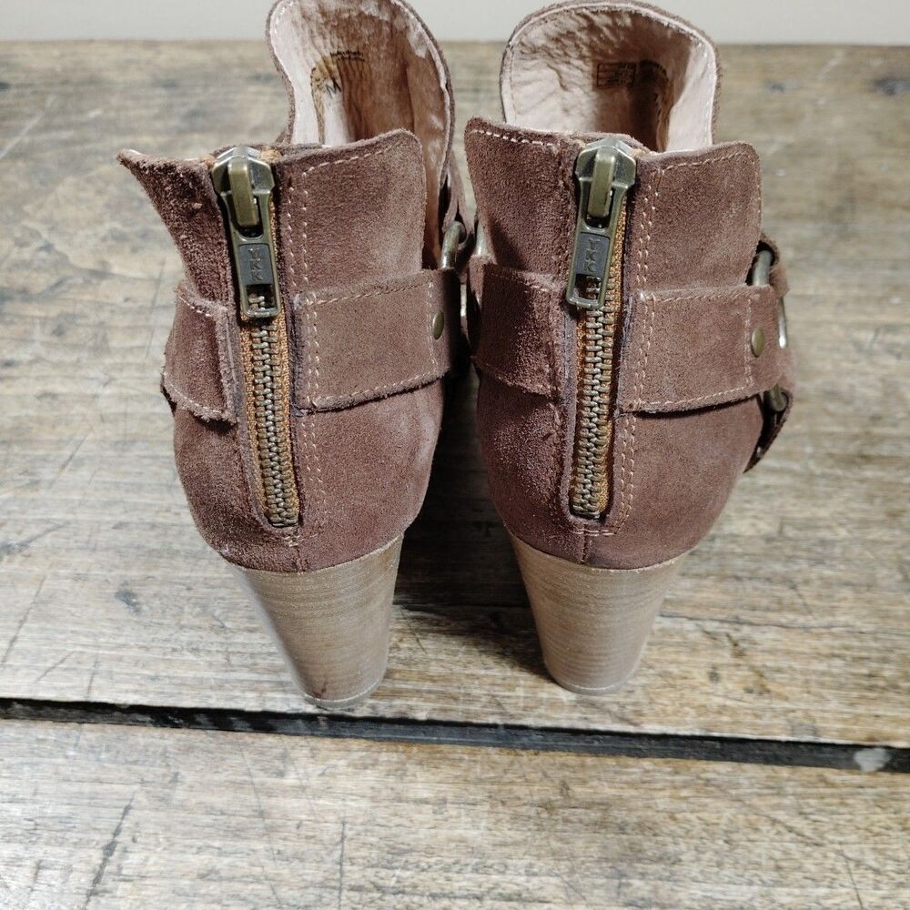 Ariat 10M Booties JaElle Brown Tumbled Buckle Heels Suede Leather - Picture 7 of 15